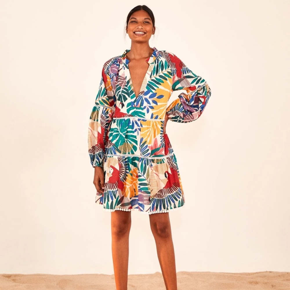 Farm Rio - Off-White Macaw Mini Dress - Sz S